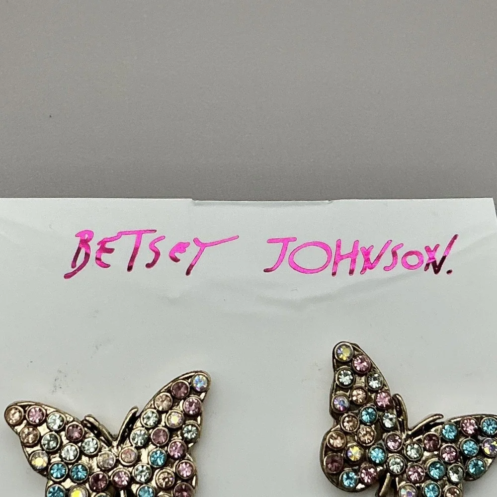 Betsey Johnson Earrings Butterfly Stud Multicolor Rhinestone Sparkle Jewelry_3